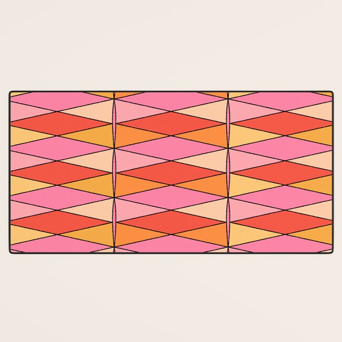 Pink Orange Yellow Harlequin Colorful Mid Century Geometric Pattern Desk Mat Gallery Image 3