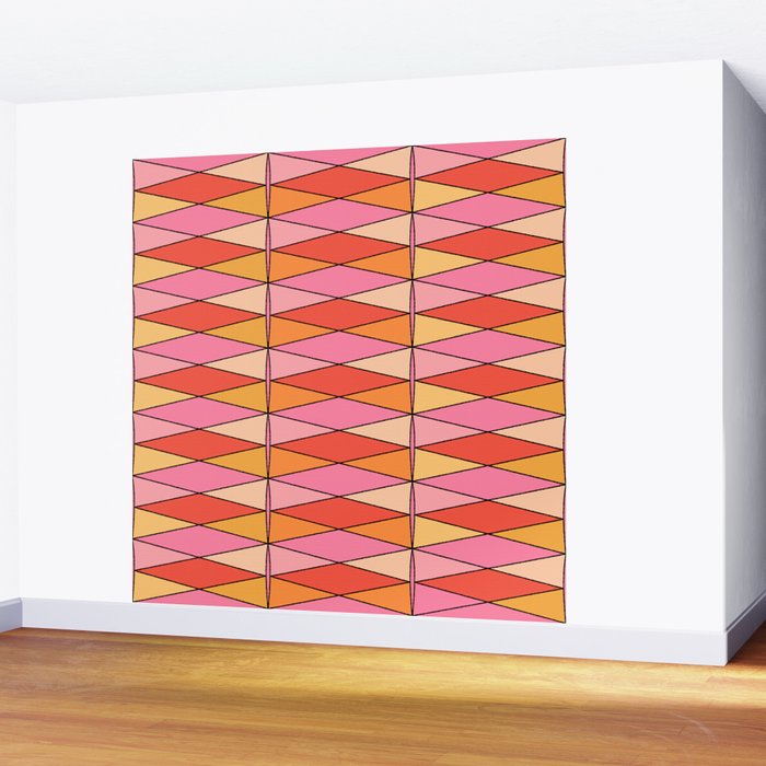 Pink Orange Yellow Harlequin Colorful Mid Century Geometric Pattern Wall Mural Gallery Image 2