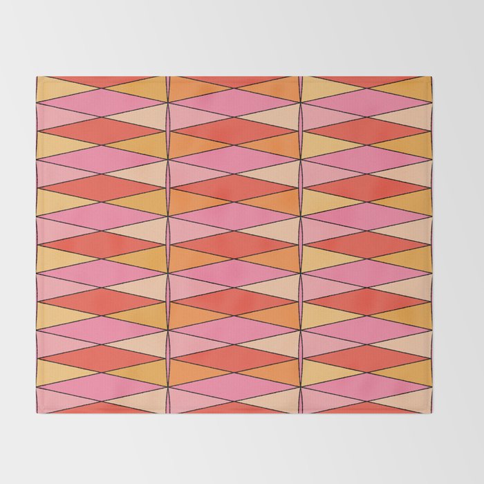 Pink Orange Yellow Harlequin Colorful Mid Century Geometric Pattern Throw Blanket Gallery Image 2