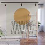 Ocean wave gold sunrise - mid century style Wall Mural Gallery Image 1