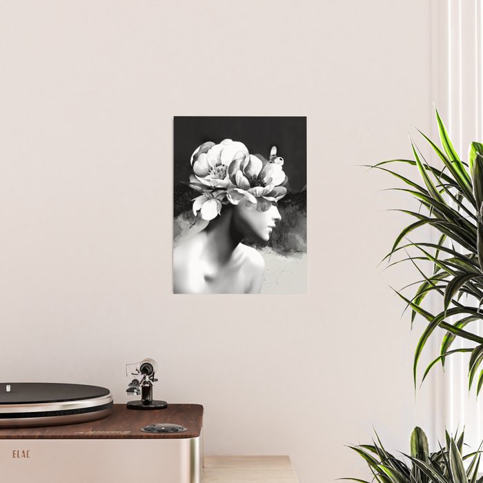 Floral Portrait-black and white Poster Gallery Image 2