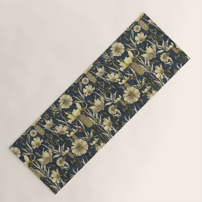 Midnight blue hand-drawn vintage garden  Yoga Mat Gallery Image 1