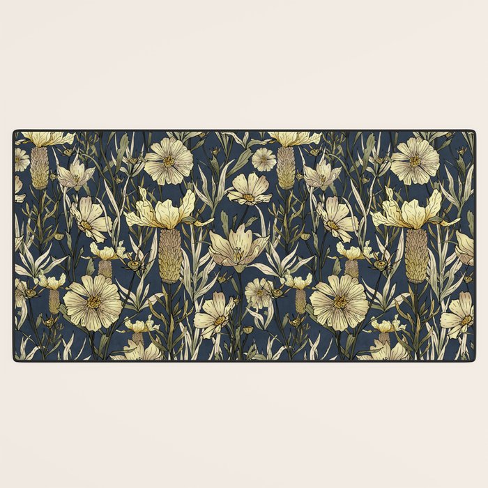 Midnight blue hand-drawn vintage garden  Desk Mat Gallery Image 3