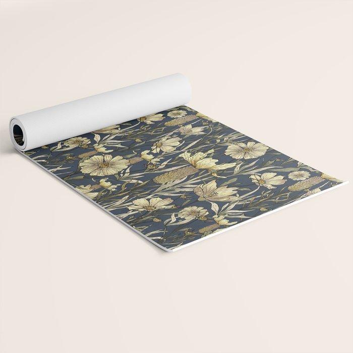 Midnight blue hand-drawn vintage garden  Yoga Mat Gallery Image 2