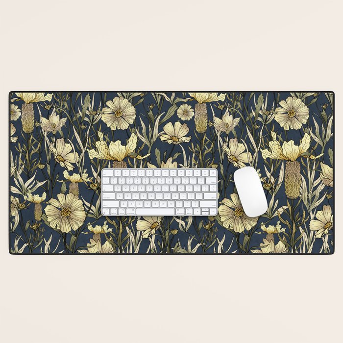 Midnight blue hand-drawn vintage garden  Desk Mat Gallery Image 1