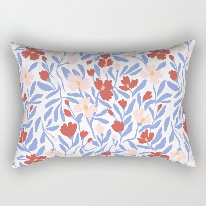 Blue and Orange vibrant bold flowers Rectangular Pillow Gallery Image 1