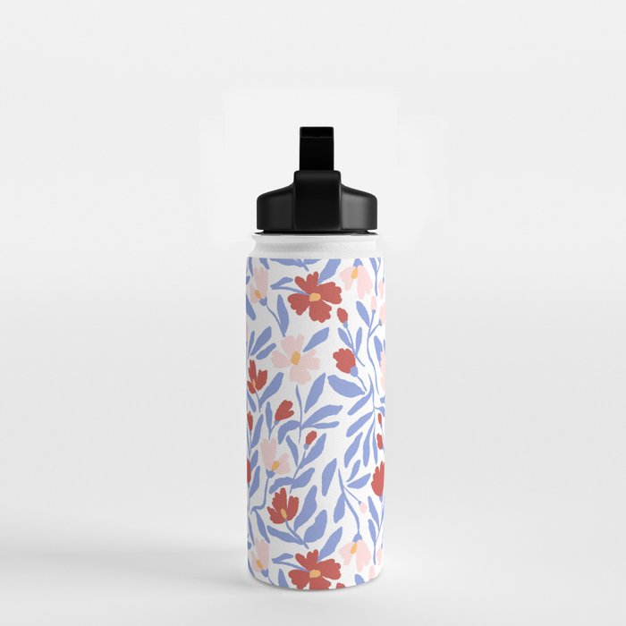 Blue and Orange vibrant bold flowers Water Bottle Gallery Image 2