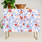 Blue and Orange vibrant bold flowers Credenza Gallery Image 1