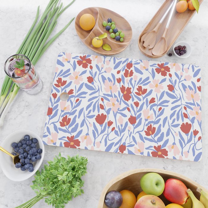 Blue and Orange vibrant bold flowers Cutting Board Gallery Image 2