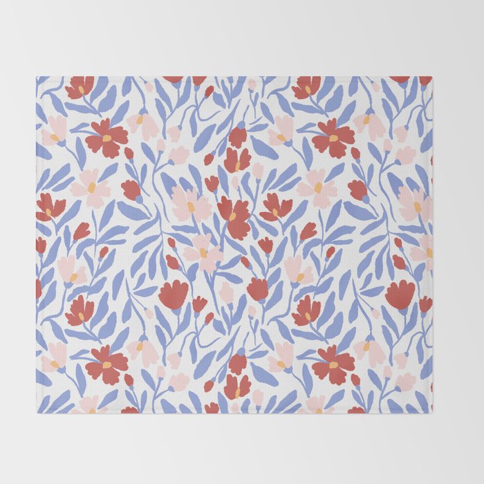 Blue and Orange vibrant bold flowers Throw Blanket Gallery Image 2