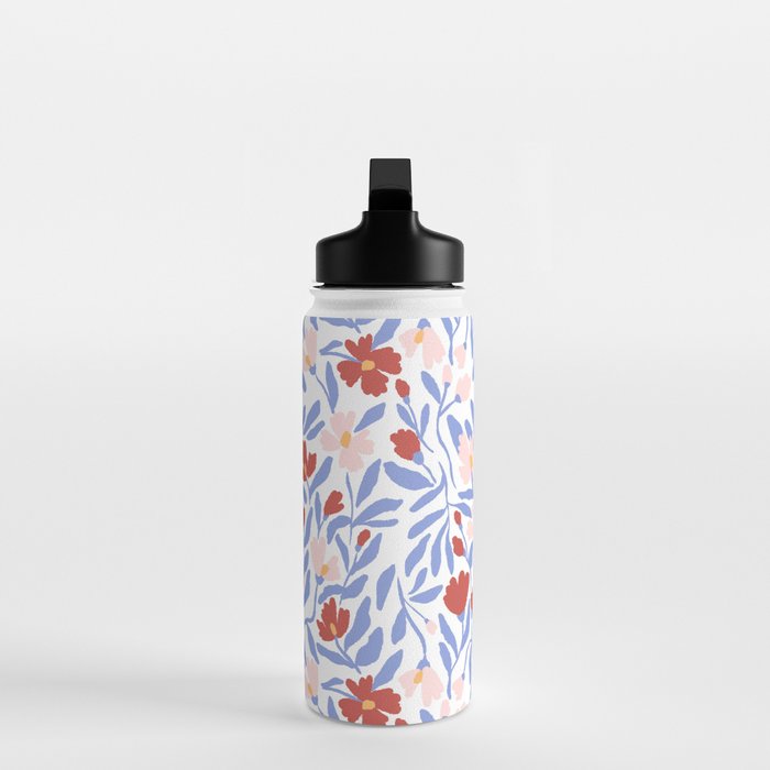 Blue and Orange vibrant bold flowers Water Bottle Gallery Image 3