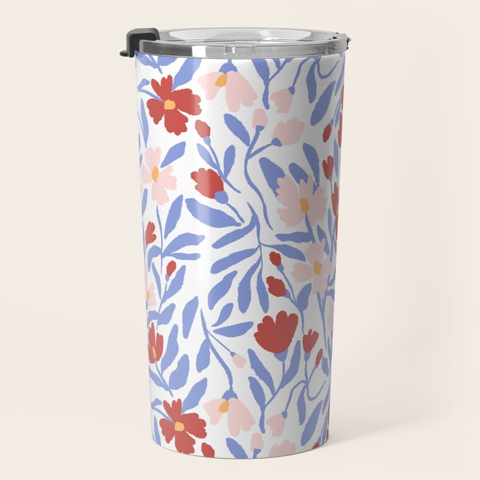 Blue and Orange vibrant bold flowers Travel Mug Gallery Image 3