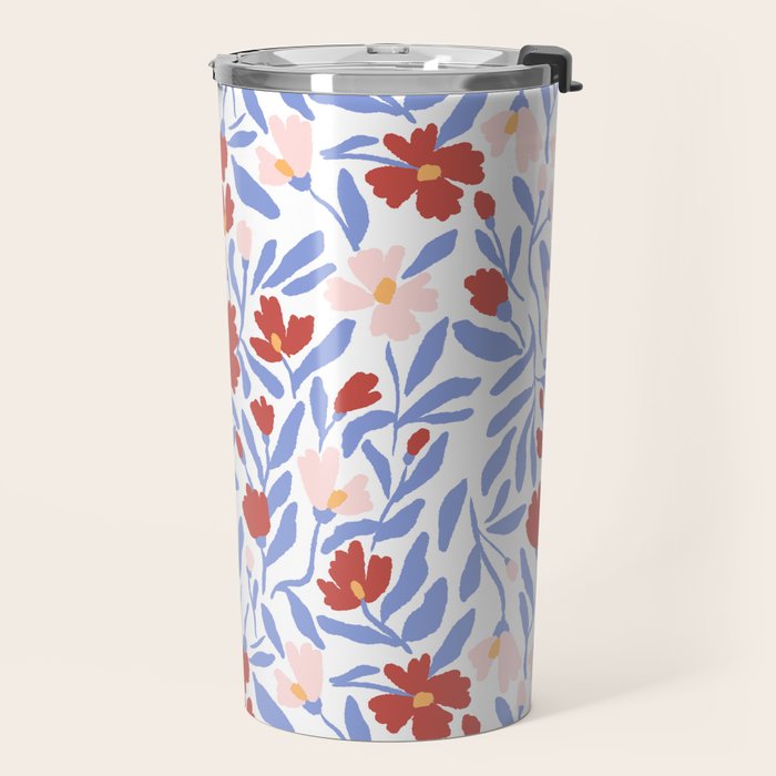 Blue and Orange vibrant bold flowers Travel Mug Gallery Image 2
