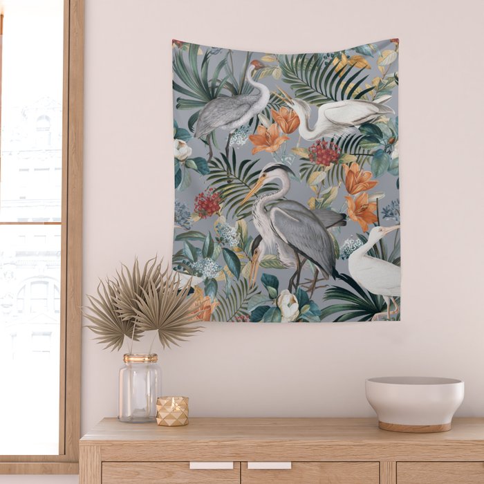 Floral and Birds Vintage Garden II Wall Tapestry Gallery Image 2