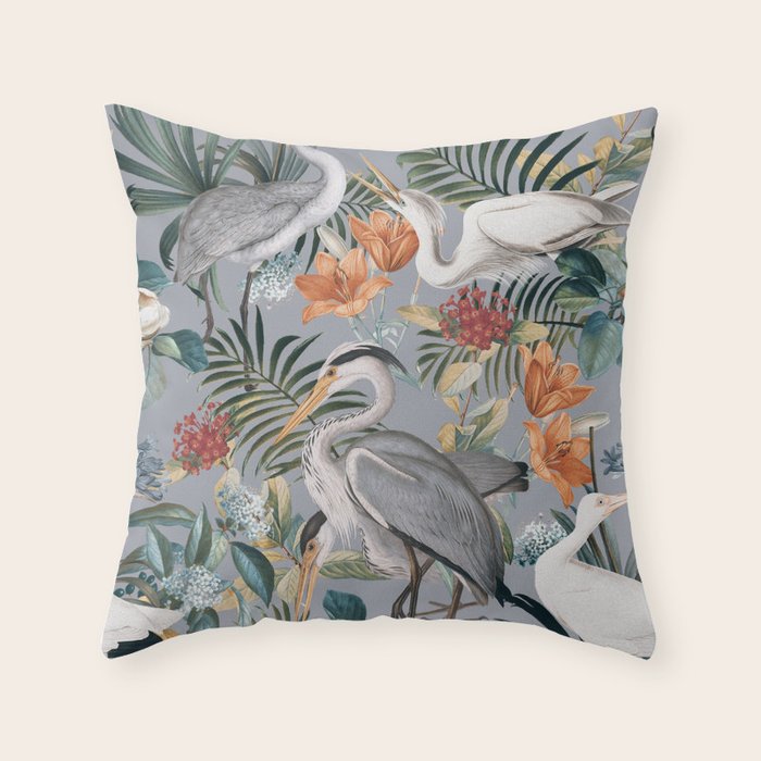 Floral and Birds Vintage Garden II Throw Pillow Gallery Image 6