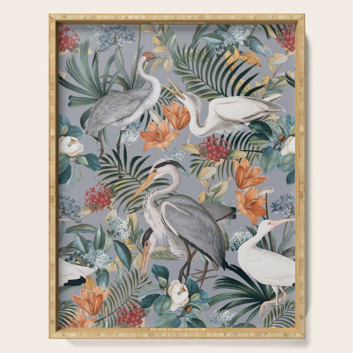 Floral and Birds Vintage Garden II Serving Tray Gallery Image 1