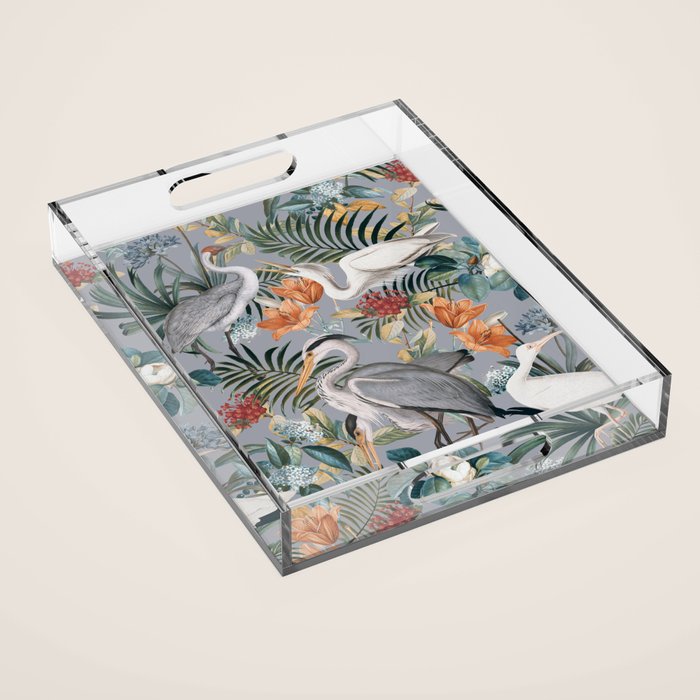 Floral and Birds Vintage Garden II Acrylic Tray Gallery Image 1