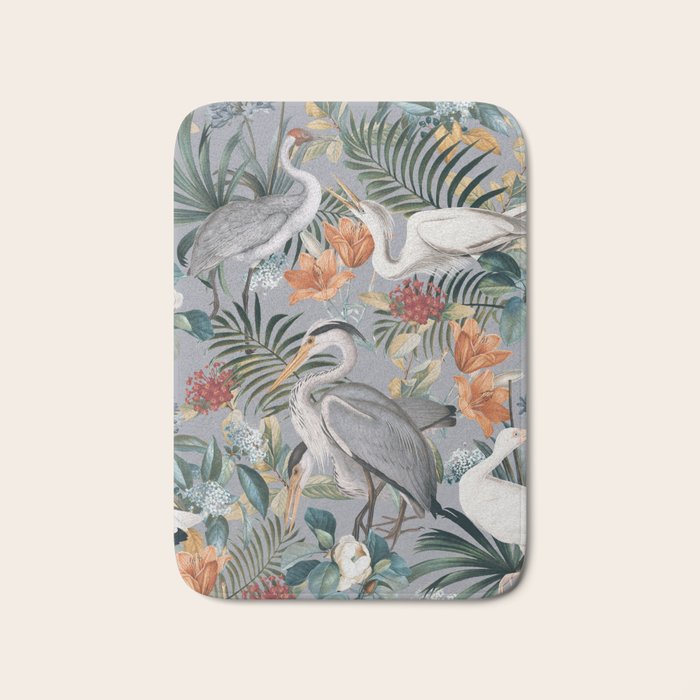 Floral and Birds Vintage Garden II Bath Mat Gallery Image 1