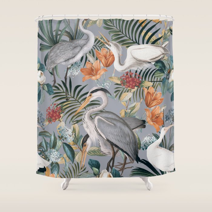 Floral and Birds Vintage Garden II Shower Curtain Gallery Image 1