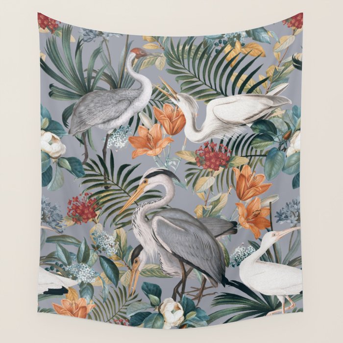 Floral and Birds Vintage Garden II Wall Tapestry Gallery Image 4