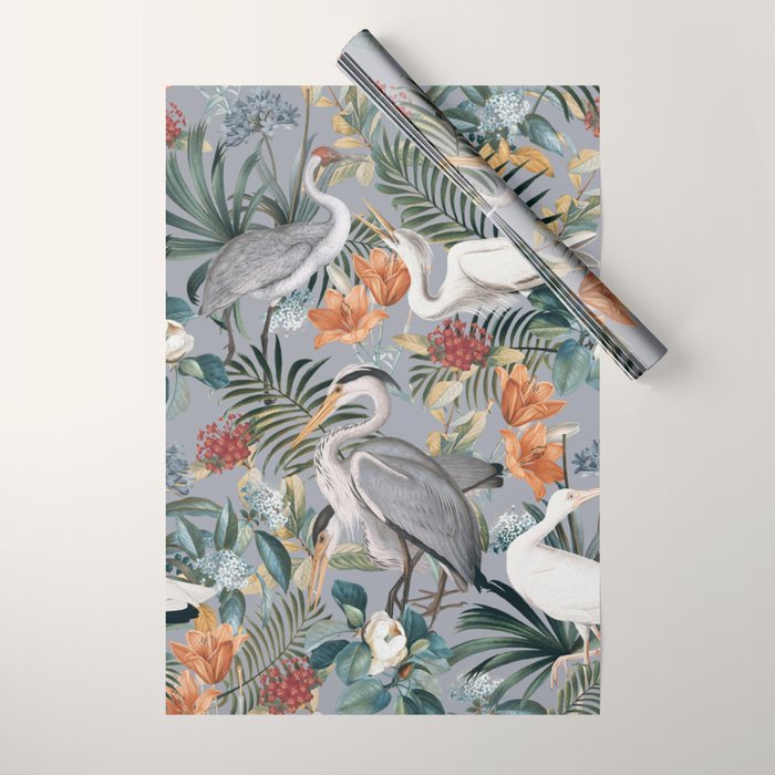 Floral and Birds Vintage Garden II Wrapping Paper Gallery Image 1