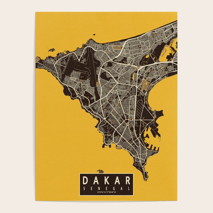 Dakar City Map of Senegal - Pastel Poster Gallery Image 1