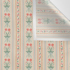 Vintage rose flower bouquet stripe art pattern Wall Tapestry Gallery Image 3