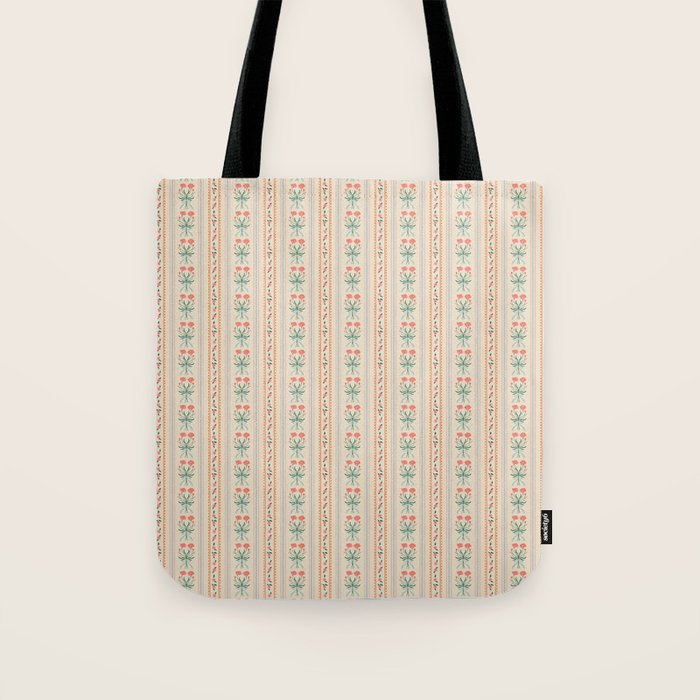 Vintage rose flower bouquet stripe art pattern Tote Bag Gallery Image 1