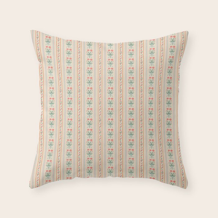 Vintage rose flower bouquet stripe art pattern Throw Pillow Gallery Image 1