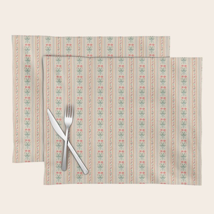 Vintage rose flower bouquet stripe art pattern Placemat Gallery Image 1