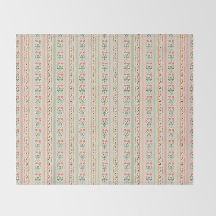 Vintage rose flower bouquet stripe art pattern Throw Blanket Gallery Image 2