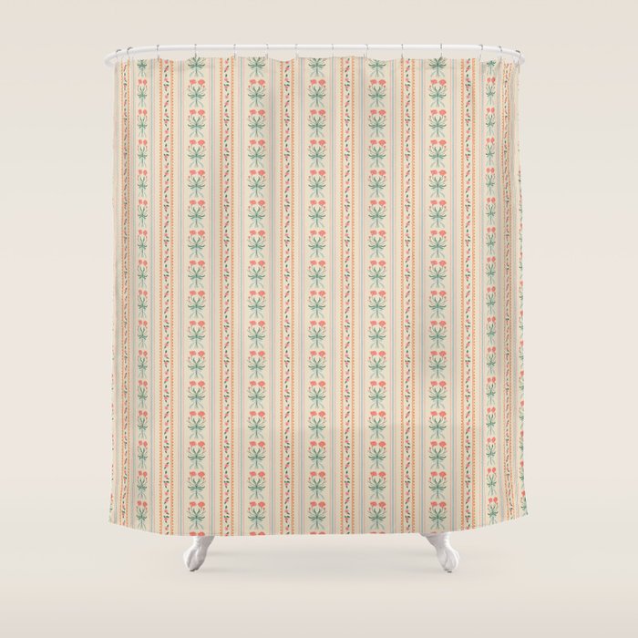 Vintage rose flower bouquet stripe art pattern Shower Curtain Gallery Image 1