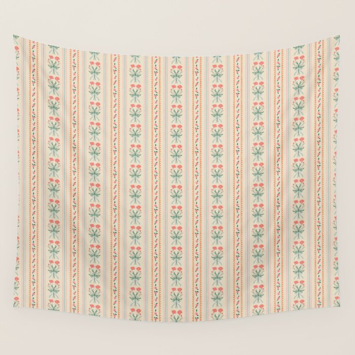 Vintage rose flower bouquet stripe art pattern Wall Tapestry Gallery Image 4