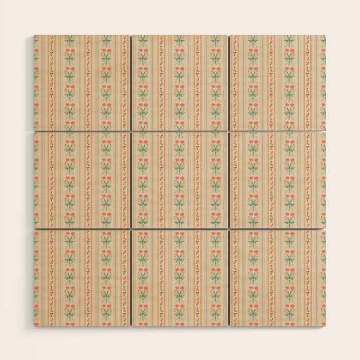Vintage rose flower bouquet stripe art pattern Wood Wall Art Gallery Image 1