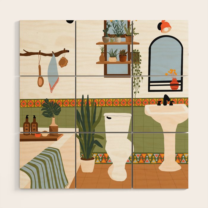 bohemian bathroom Wood Wall Art Gallery Image 1