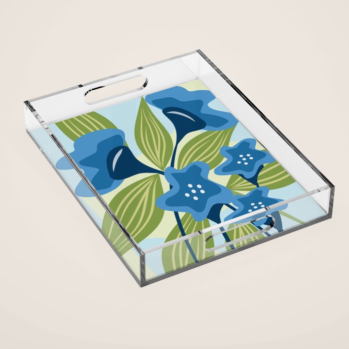 Blue Flowers and Green Leaves Acrylic Tray Gallery Image 1