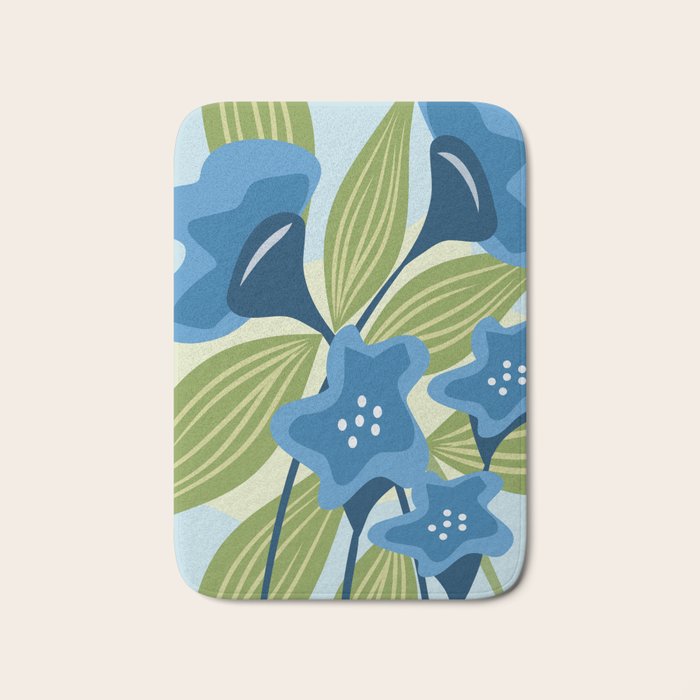Blue Flowers and Green Leaves Bath Mat Gallery Image 1
