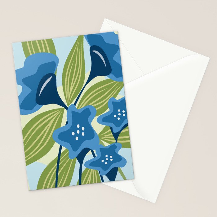 Blue Flowers and Green Leaves Stationery Card Gallery Image 2