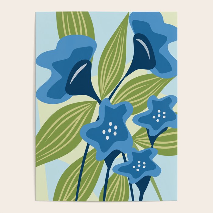 Blue Flowers and Green Leaves Poster Gallery Image 4