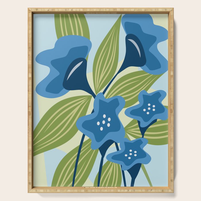 Blue Flowers and Green Leaves Serving Tray Gallery Image 1