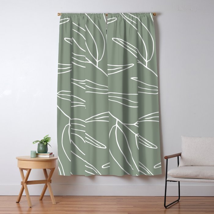 Minimalist, Leaves, Green, Boho Wall Art Window Curtain Gallery Image 5