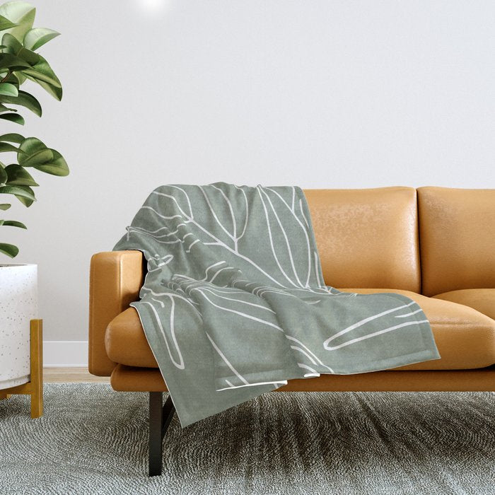 Minimalist, Leaves, Green, Boho Wall Art Throw Blanket Gallery Image 1