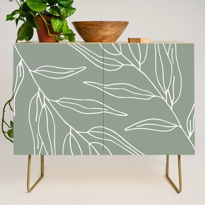 Minimalist, Leaves, Green, Boho Wall Art Credenza Gallery Image 1