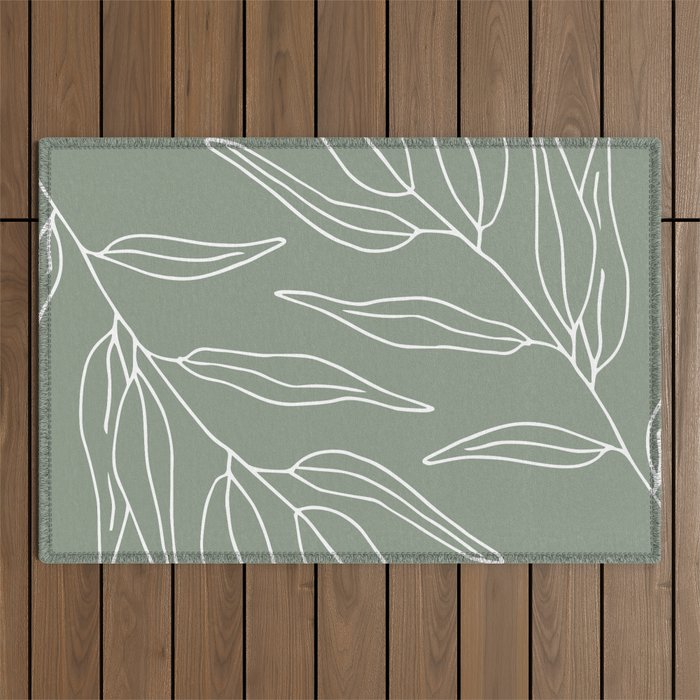 Minimalist, Leaves, Green, Boho Wall Art Outdoor Rug Gallery Image 1