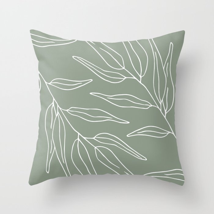 Minimalist, Leaves, Green, Boho Wall Art Throw Pillow Gallery Image 1