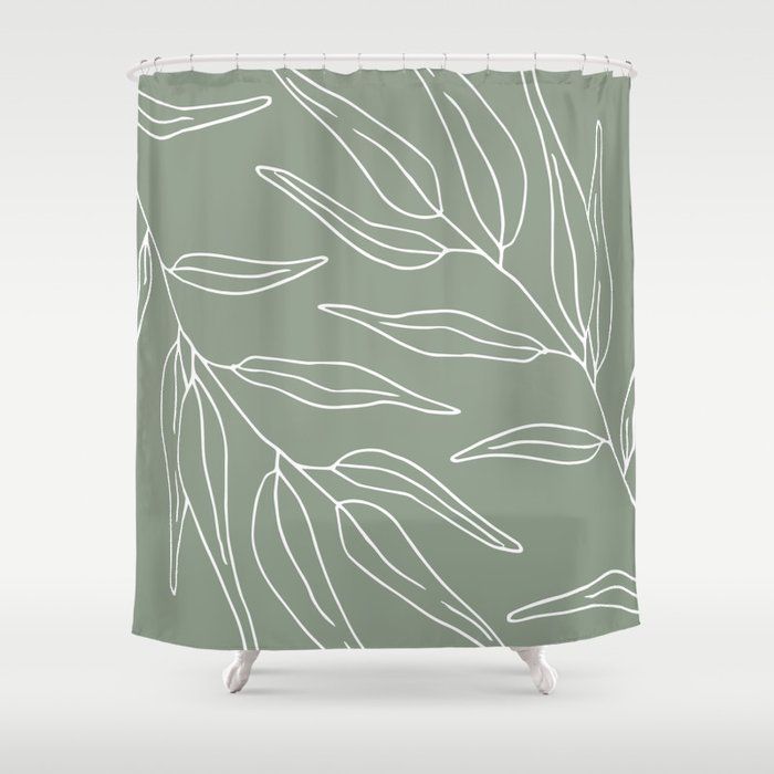 Minimalist, Leaves, Green, Boho Wall Art Shower Curtain Gallery Image 1
