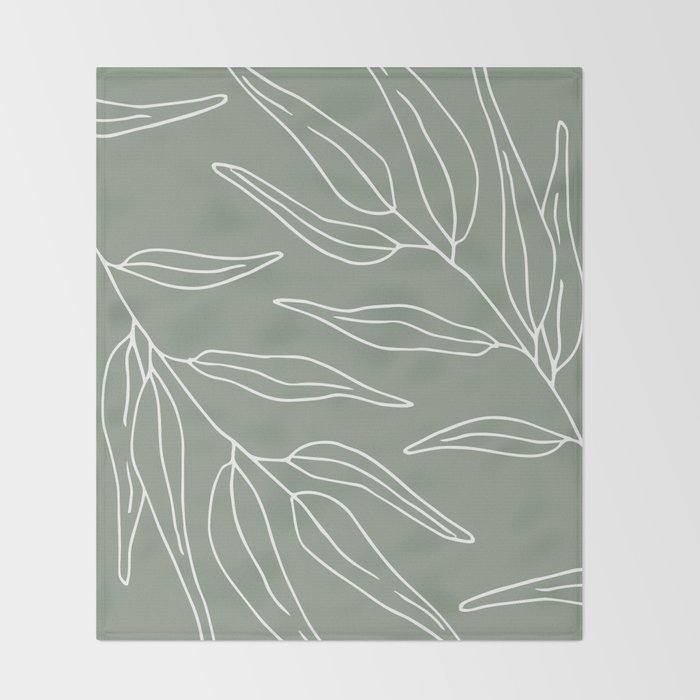 Minimalist, Leaves, Green, Boho Wall Art Throw Blanket Gallery Image 2