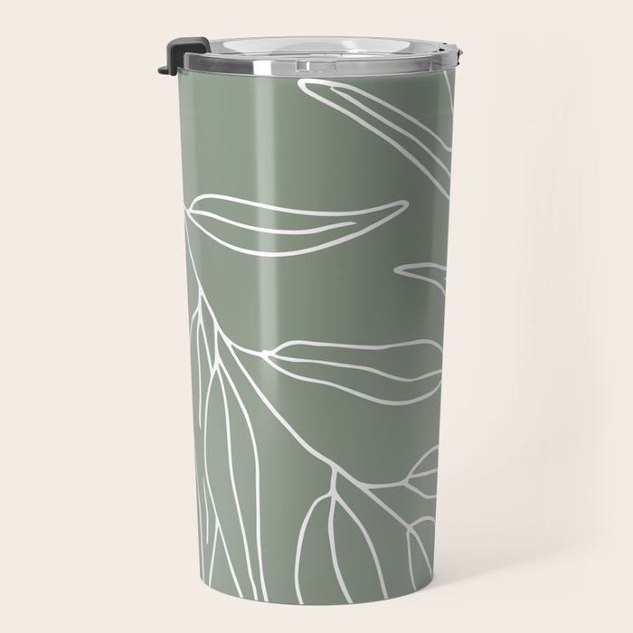 Minimalist, Leaves, Green, Boho Wall Art Travel Mug Gallery Image 3