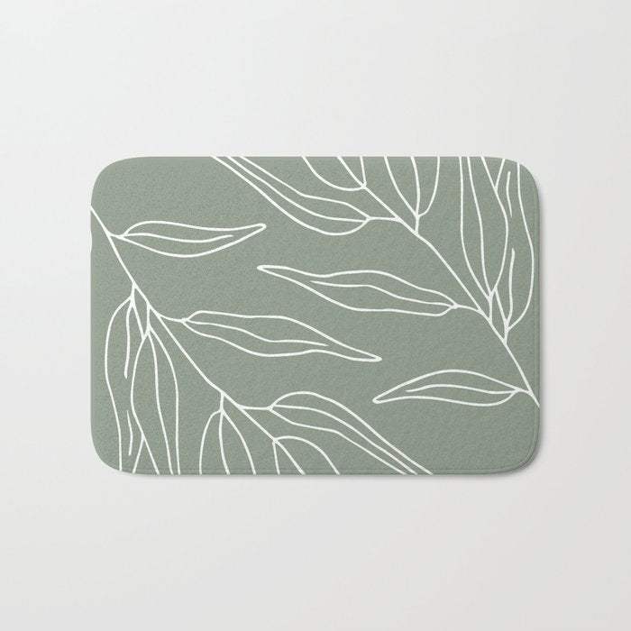 Minimalist, Leaves, Green, Boho Wall Art Bath Mat Gallery Image 1