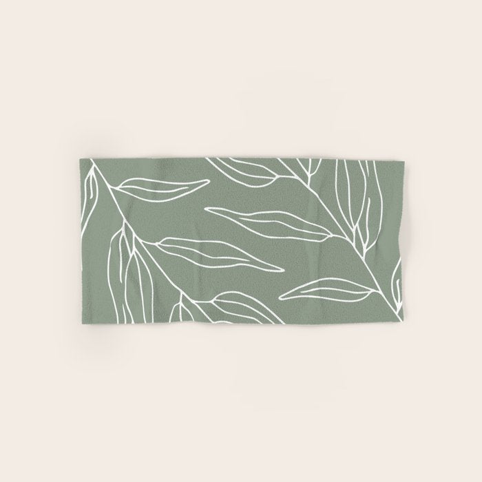 Minimalist, Leaves, Green, Boho Wall Art Bath Towel Gallery Image 1